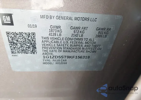 2019 Chevrolet Malibu Lt из США, поврежденный, VIN 1G1ZD5ST9KF156319